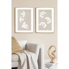 Muyika Design Duvar Tablosu Dekoratif Ahşap Çerçeveli Wabi-Sabi Stil Soyut Vazo Figürlü - Modern Salon Tablosu 2'li Kombin Set
