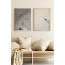 Muyika Design Ahşap Çerçeveli Tablo Seti Wabi Sabi Tasarım Minimalist Çizgi Sanatı Geometrik - 2'li Dekoratif Set
