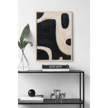 Muyika Design Duvar Tablosu Dekoratif Ahşap Çerçeveli Wabi-Sabi Stil Soyut Dokulu Siyah Beyaz - 50X70 cm Modern Salon Tablosu