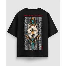 Yolo Street Oversize Unisex Siyah Tişört – Kurt Baskı, %100 Pamuk Streetwear Tasarım