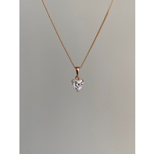 Owentis Çelik Rose Gold Pırlanta Heart Kesim Pocahontas Kalp Kolye -Kararma Yapmaz-