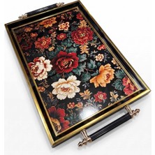 altabi Dijital Baskılı Cam Servis Tepsisi – Efsun Motifli, Metal Kulplu 46X28 cm