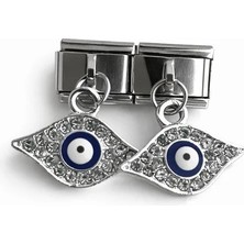Lovecharm Taşlı Nazar Göz Figürlü Italyan Charm | Sallantılı Paslanmaz Çelik Bileklik Ucu