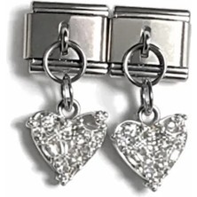 Lovecharm Taşlı Kalp Figürlü Italyan Charm – Çelik Bileklik Uyumlu Sallantılı Charm