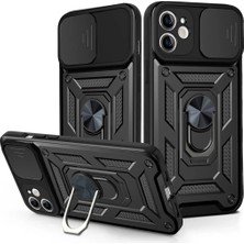 HANPORIUM Apple iPhone 11 Uyumlu Tank Kılıf - Yüzüklü Standlı Extra Darbe Koruma Zırhlı Outdoor Kapak - Siyah