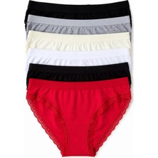 Universal Kadın 6’lı Dantelli Karışık Pamuklu Likralı Bikini Külot