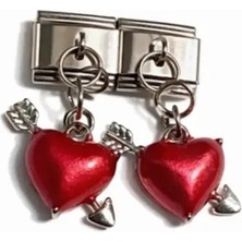 Lovecharm Ok ve Kanat Detaylı Kırmızı Kalp Figürlü Italyan Charm – Çelik Bileklik Uyumlu Sallantılı Charm