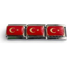 Lovecharm Türk Bayrağı Figürlü Italyan Charm | Ay Yıldız Desenli Paslanmaz Çelik Bileklik Ucu