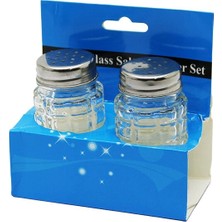 Go İthalat Glass Salt 2li Kabartmalı Metal Kapaklı Yuvarlak Cam Tuzluk - Baharatlık (5468)