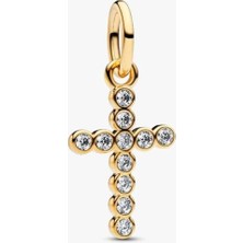 Lovecharm Gold Renk Zirkon Taşlı Haç Sallantılı Charm Kolye Ucu S925