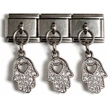 Lovecharm Taşlı Fatma Ana Eli (Hamsa) Figürlü Italyan Charm – Çelik Bileklik Uyumlu Sallantılı Charm