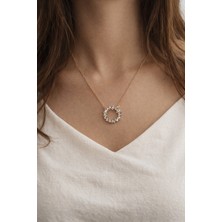 Owentis Çelik Rose Gold Pırlanta Kırık Taş Çelenk Model Raya Kolye -Kararma Yapmaz-