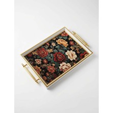 altabi Dijital Baskılı Cam Servis Tepsisi – Efsun Motifli, Metal Kulplu 46X28 cm