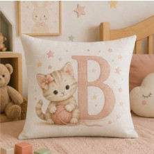 Kadorex Design Sevimli Kedicik Harfli Bebek Odası Kırlent Dekoratif Kılıfı (40 x 40) cm (B) Harfı