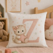 Kadorex Design Sevimli Kedicik Harfli Bebek Odası Kırlent Dekoratif Kılıfı (40 x 40) cm (Z) Harfı