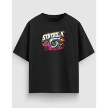 Yolo Street Oversize Unisex Siyah Tişört – Stutu Salyangoz Baskı, %100 Pamuk Streetwear Tasarım