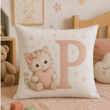 Kadorex Design Sevimli Kedicik Harfli Bebek Odası Kırlent Dekoratif Kılıfı (40 x 40) cm (P) Harfı