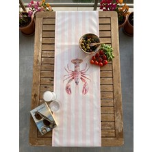 Rahan Design Istakoz Desenli Pembe Çizgili Yazlık Runner - 45X145CM - Yazlık Dekoratif Istakoz Desenli Runner