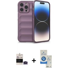Marsilyan™- iPhone 14 Pro Max Kılıf Atlas Koleksiyonu - Şeffaf Royal Nano Ekran Koruyucu + Derin Mor Bilvis Titan Kamera Lens
