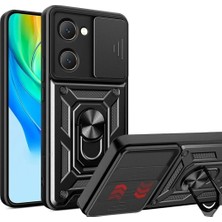 HANPORIUM Vivo Y28S Uyumlu Tank Kılıf - Yüzüklü Standlı Extra Darbe Koruma Zırhlı Outdoor Kapak - Siyah