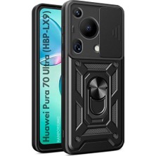 HANPORIUM Huawei Pura 70 Ultra Uyumlu Tank Kılıf - Yüzüklü Standlı Extra Darbe Koruma Zırhlı Outdoor Kapak - Siyah