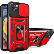 HANPORIUM Apple iPhone 13 Uyumlu Tank Kılıf - Yüzüklü Standlı Extra Darbe Koruma Zırhlı Outdoor Kapak - Kırmızı
