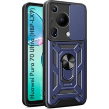 HANPORIUM Huawei Pura 70 Ultra Uyumlu Tank Kılıf - Yüzüklü Standlı Extra Darbe Koruma Zırhlı Outdoor Kapak - Lacivert