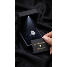 Livora Jewelry Işıklı Hediye Kutulu Orijinal 925 Ayar Gümüş Oval Kesim Zirkon Taşlı Kadın Yüzük
