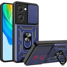 HANPORIUM Vivo Y03 Uyumlu Tank Kılıf - Yüzüklü Standlı Extra Darbe Koruma Zırhlı Outdoor Kapak - Lacivert
