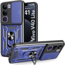 HANPORIUM Vivo V40 Lite Uyumlu Tank Kılıf - Yüzüklü Standlı Extra Darbe Koruma Zırhlı Outdoor Kapak - Lacivert
