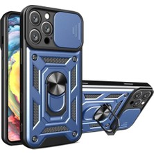 HANPORIUM Apple iPhone 15 Pro Max Uyumlu Tank Kılıf - Yüzüklü Standlı Extra Darbe Koruma Zırhlı Outdoor Kapak - Lacivert