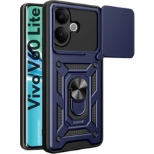 HANPORIUM Vivo V60 Lite Uyumlu Tank Kılıf - Yüzüklü Standlı Extra Darbe Koruma Zırhlı Outdoor Kapak - Lacivert
