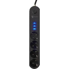 Teknoparkx 4lü Siyah Anahtarlı 3 USB Li Akım Korumalı Topraklı Çocuk Korumalı Grup Priz 2 Metre Tknpx-43