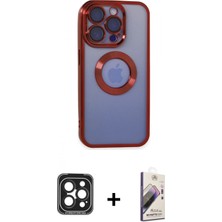 Marsilyan™- iPhone 15 Pro Max Kılıf Pusula Form - Siyah Bilvis 3D Mat Cam Ekran Koruyucu + Pvd Metal Kamera Lens - Sh