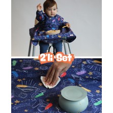 Mammam Always By Your Side Minik Astronotlar Set (Uzun Kollu Mama Sandalyesi Önlüğü ve Yer/masa Örtüsü) Su Geçirmez,leke Tutmaz