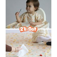 Mammam Always By Your Side Sevimli Arılar Set (Kısa Kollu Mama Sandalyesi Önlüğü ve Yer/masa Örtüsü) Su Geçirmez, Leke Tutmaz