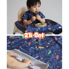 Mammam Always By Your Side Minik Astronotlar Set (Kısa Kollu Mama Sandalyesi Önlüğü ve Yer/masa Örtüsü) Su Geçirmez,leke Tutmaz