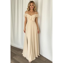 Ang Butik Kadın Modern Uzun Krep Abiye Elbise