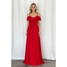 Ang Butik Kadın Modern Uzun Krep Abiye Elbise