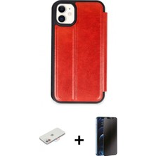 Marsilyan™- iPhone 11 Kılıf Zirve Yansıma Serisi - Siyah 3D Antistatik Hayalet Cam Ekran Koruyucu + Renkli Kamera Lens Koruma Cam - Pe