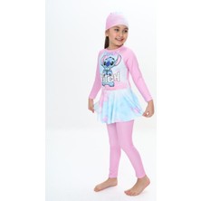 Kidora Kids Kız Çocuk Pembe Renk Desenli Uzun Kollu ve Boneli Tulum Mayo