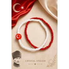Crystal Atelier 2’li Türk Bayraklı Atatürk Boncuk Bileklik Kırmızı Beyaz Ay Yıldızlı Unisex Hediyelik