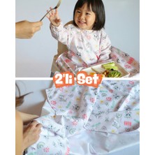 Mammam Always By Your Side Neşeli Leoparlar Set (Uzun Kollu Mama Sandalyesi Önlüğü ve Yer/masa Örtüsü) Su Geçirmez, Leke Tutmaz