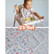 Mammam Always By Your Side Neşeli Leoparlar Set (Kısa Kollu Mama Sandalyesi Önlüğü ve Yer/masa Örtüsü) Su Geçirmez, Leke Tutmaz