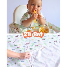 Mammam Always By Your Side Bebek Dinozorlar Set (Kısa Kollu Mama Sandalyesi Önlüğü ve Yer/masa Örtüsü) Su Geçirmez, Leke Tutmaz