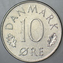 Banknoting Danimarka 10 Öre 1973.