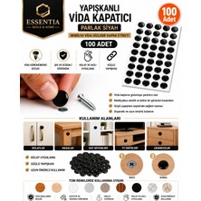 ESBH Yapışkanlı Vida Tapası Parlak Siyah – Mobilya Vida Gizleme Kapak Etiketi (100 Adet)