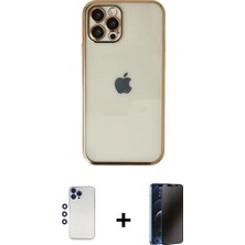 Marsilyan™- iPhone 12 Pro Max Kılıf Vadi Minimal - Siyah 3D Antistatik Hayalet Cam Ekran Koruyucu + Shine Kamera Lens - Lt