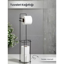 Runaway Siyah Standlı Yedek Hazneli Tuvalet Kağıtlığı Metal Gövdeli