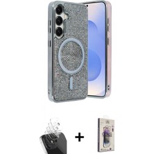 Marsilyan™- Galaxy S24 Kılıf Eksen Çizgi - Siyah Bilvis 3D Cam Ekran Koruyucu + Kamera Lens Koruma Cam - Sf